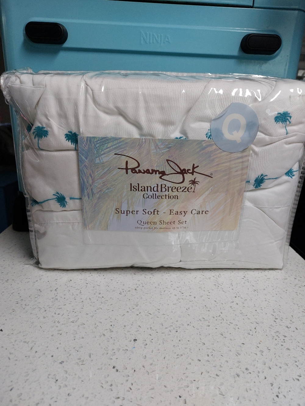 Embroidered Palm Tree Sheet Set Queen NWT
